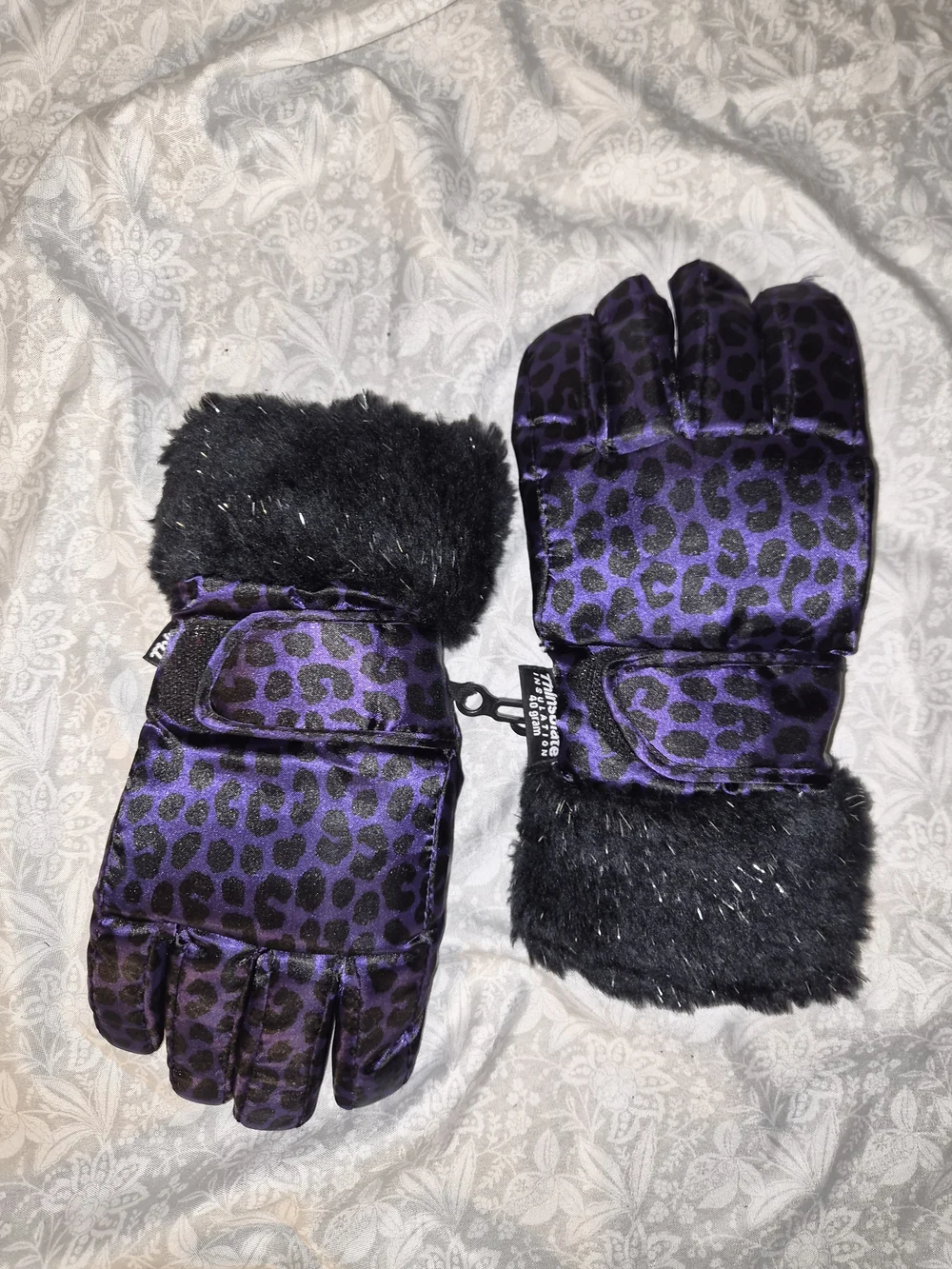 Purple Leopard Print Faux Fur Winter Gloves Girls